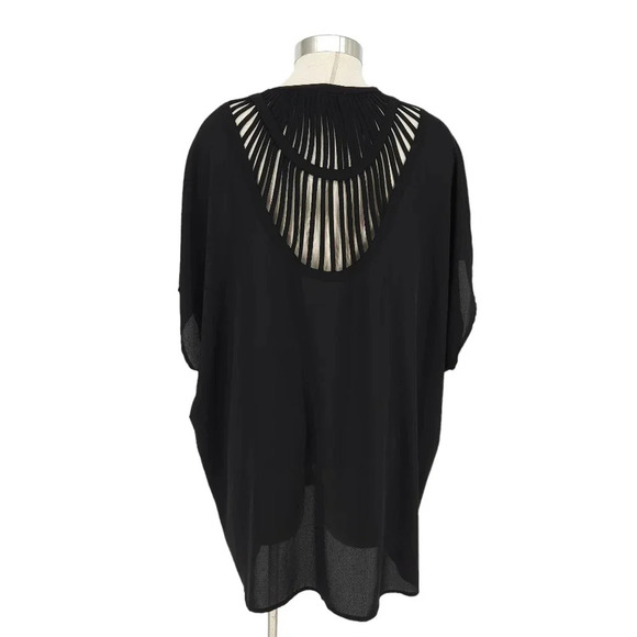 Daniel Rainn Kimono Black Short Sleeve Open Front Cutout Back Coverup Cover Up - Picture 1 of 6